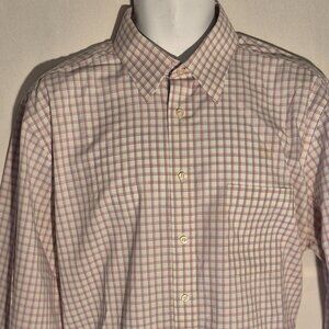 STAFFORD Dress shirt white-grey-orange Lines/checks in size 16.5/ 36-37  NWOT